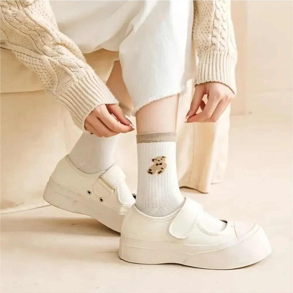 Ribbed teddy Bear Socks neutral colors